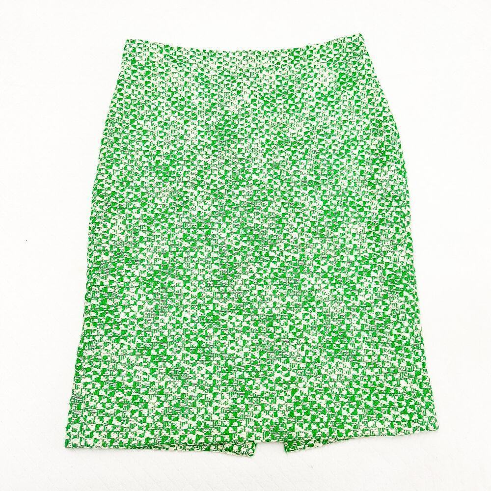 J. Crew No. 2 Pencil Green Tweed Woven Straight Skirt Mint Size 2